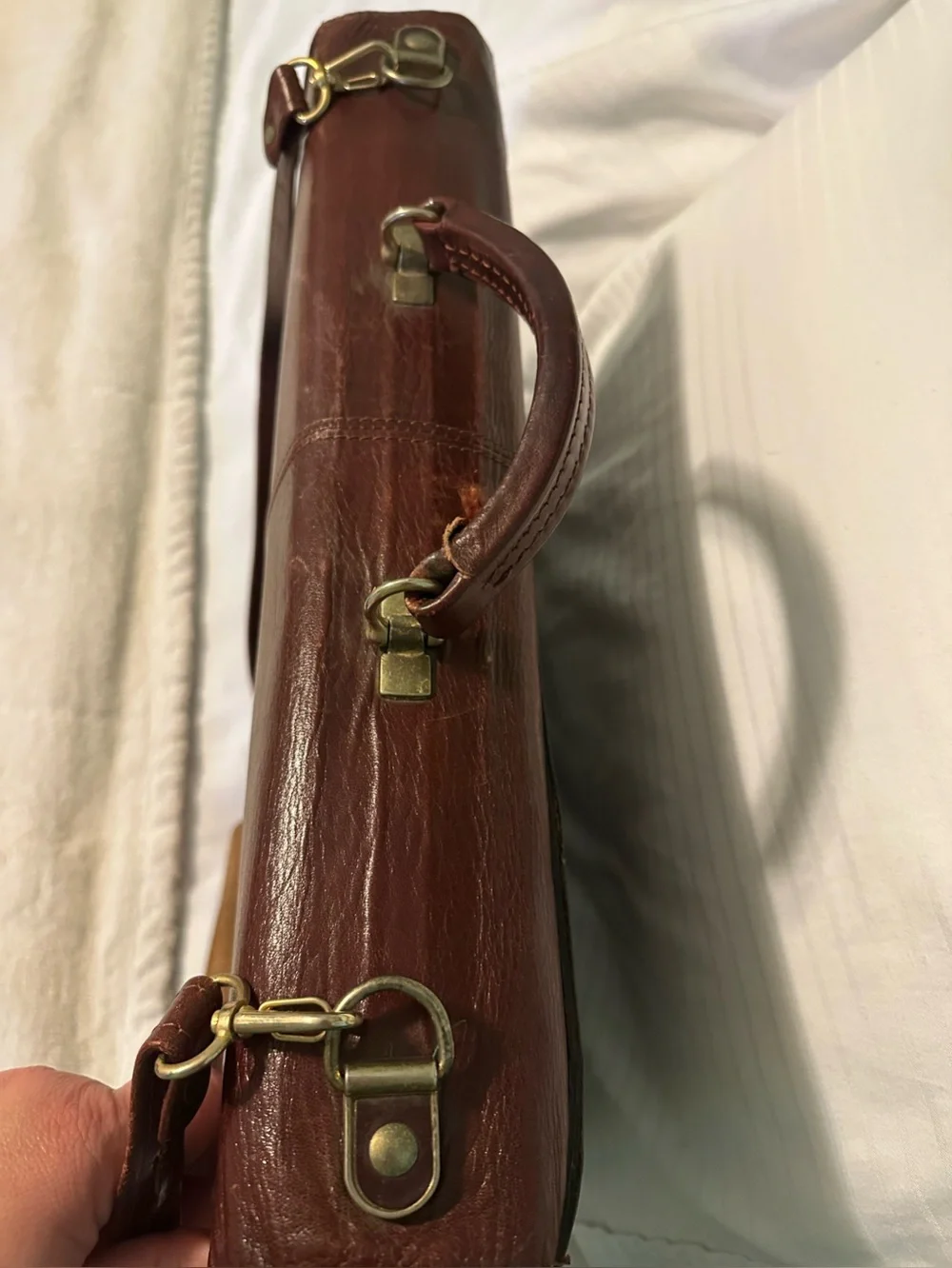 Vintage RENWICK Brown Leather Briefcase/Portfolio Canada Strap Pockets Lock READ